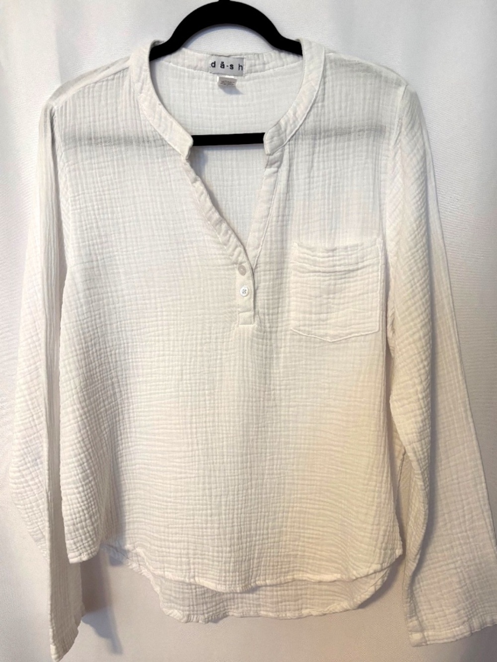 White Cotton Gauze Blouse Long Sleeve Lightweight Size L dāsh